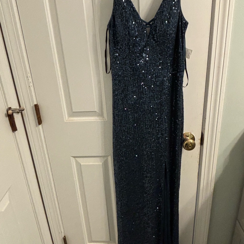 Teal sequin prom dress